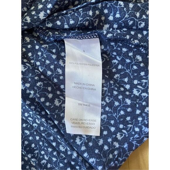 Tahari Girls Navy Blue Longsleeve Pleated Button Up Floral Dress - 4 - Picture 4 of 7